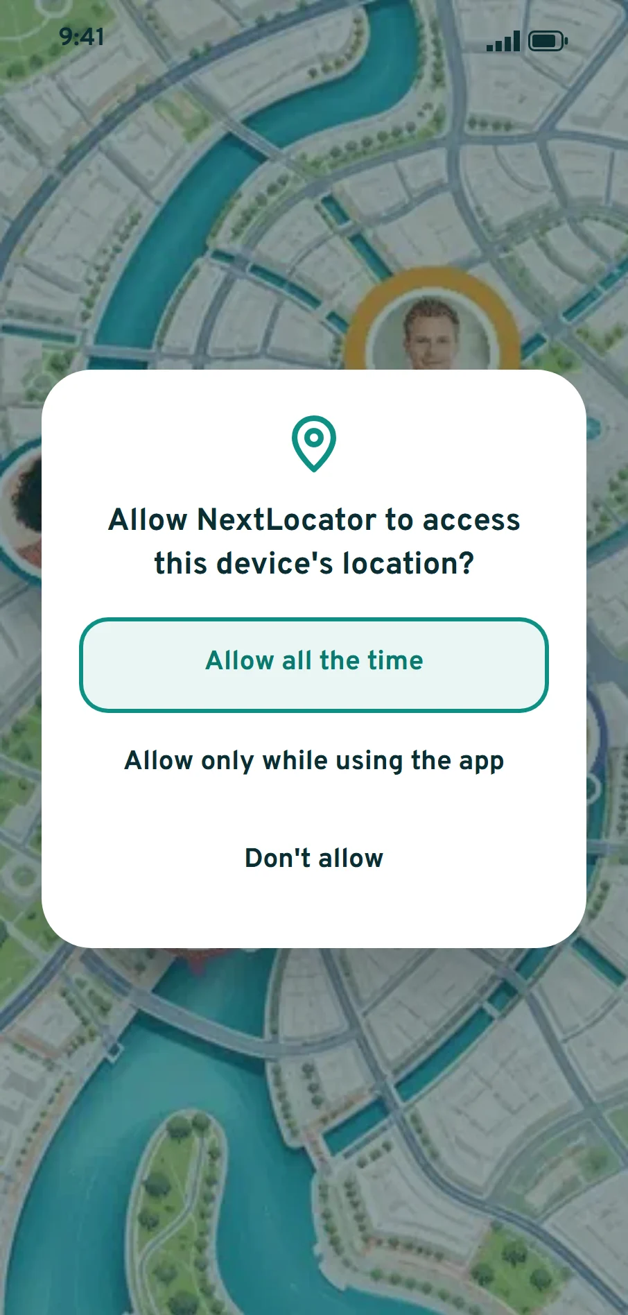 Android permission dialog asking to allow NextLocator to access the device's location all the time